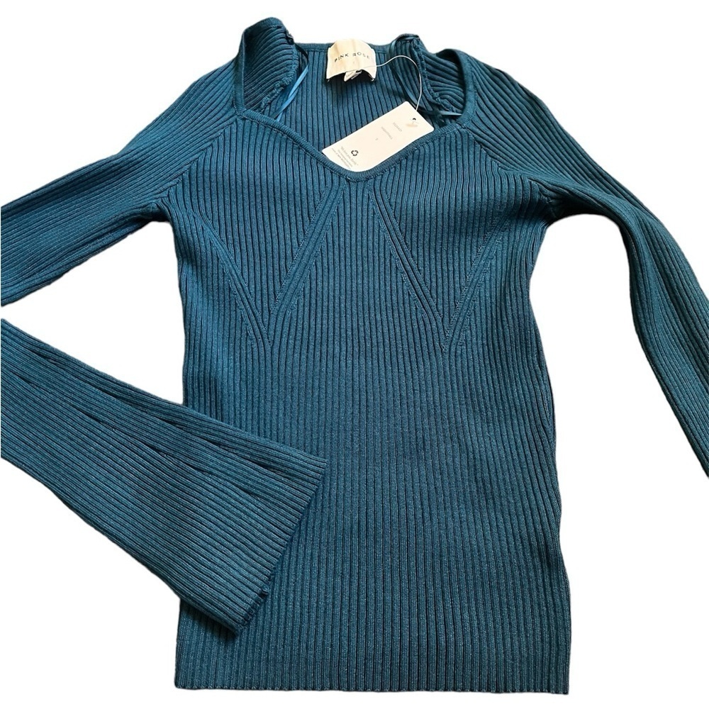 Pink Rose Junior’s Blue Knit Top With Bell Long Sleeve New With Tags